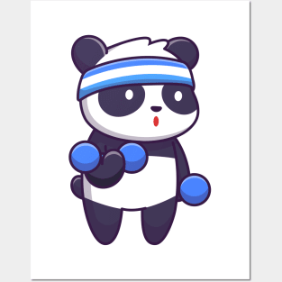 Cute panda lifting dumbell Posters and Art